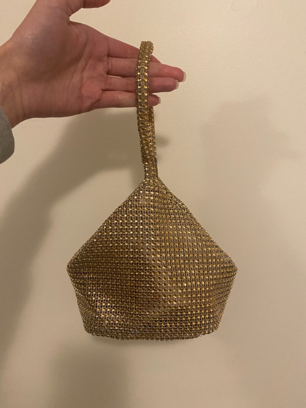 Gold Crystal Mesh Wristlet Bag